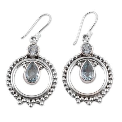 Regal Circles Blue Topaz and Sterling Silver Dangle Earrings from India