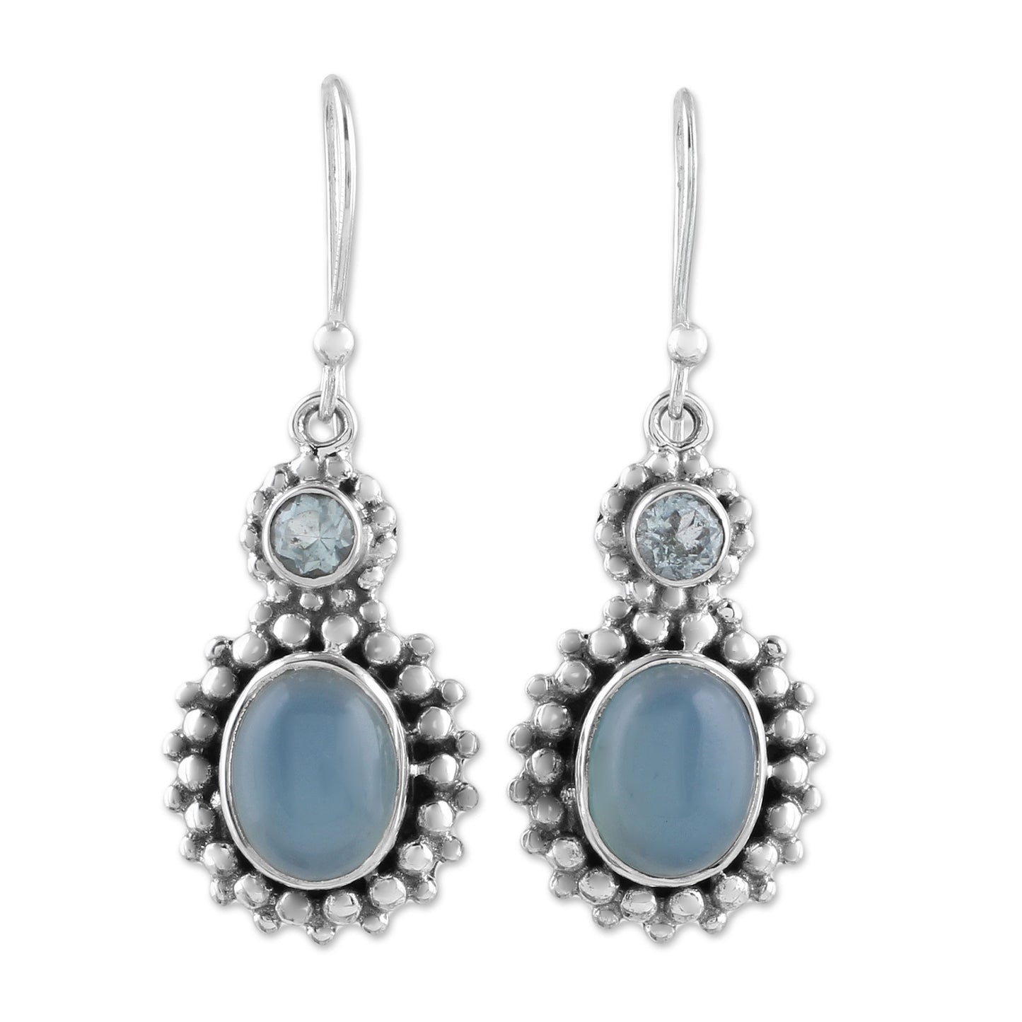 Ocean Dots Chalcedony Topaz & Silver Earrings