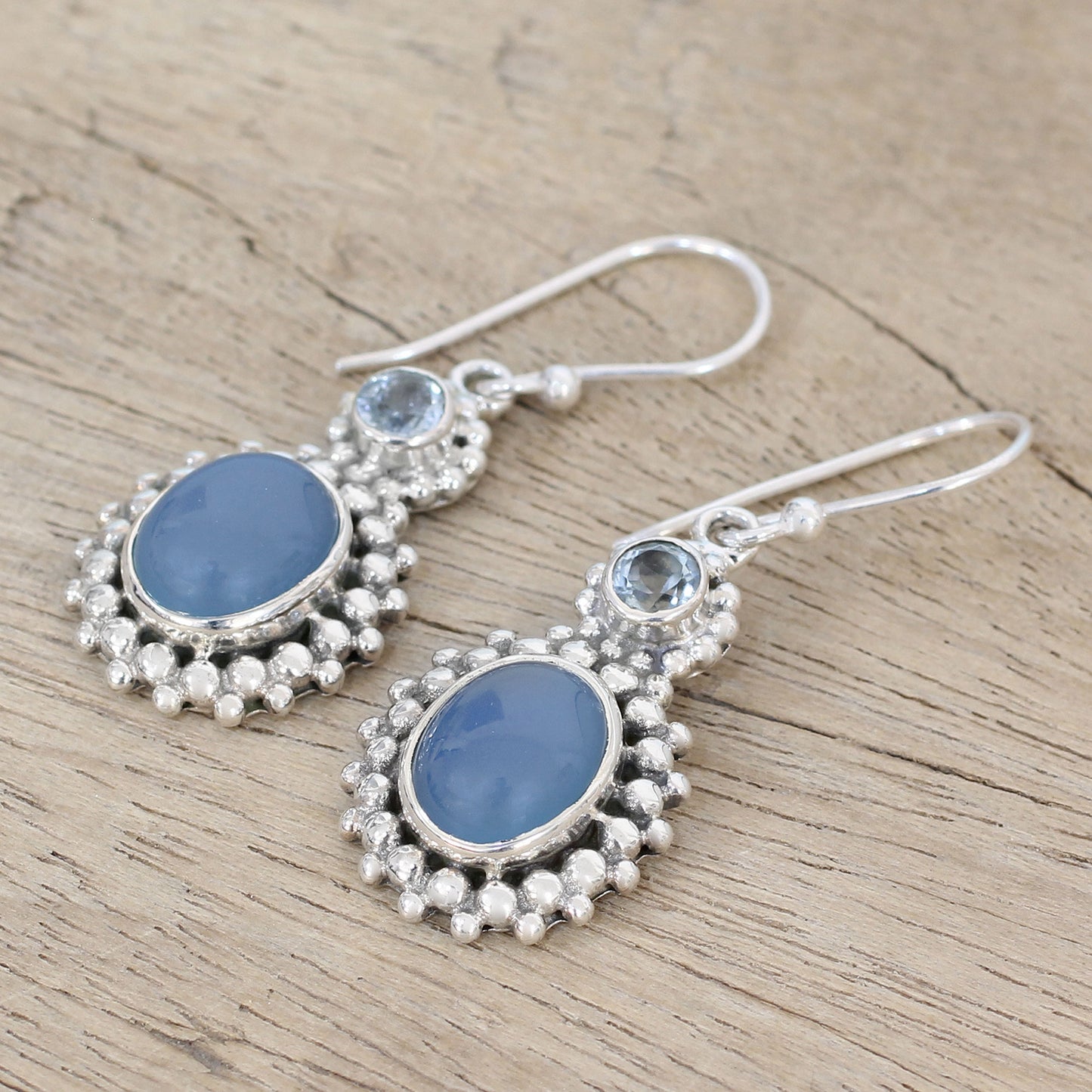 Ocean Dots Chalcedony Topaz & Silver Earrings