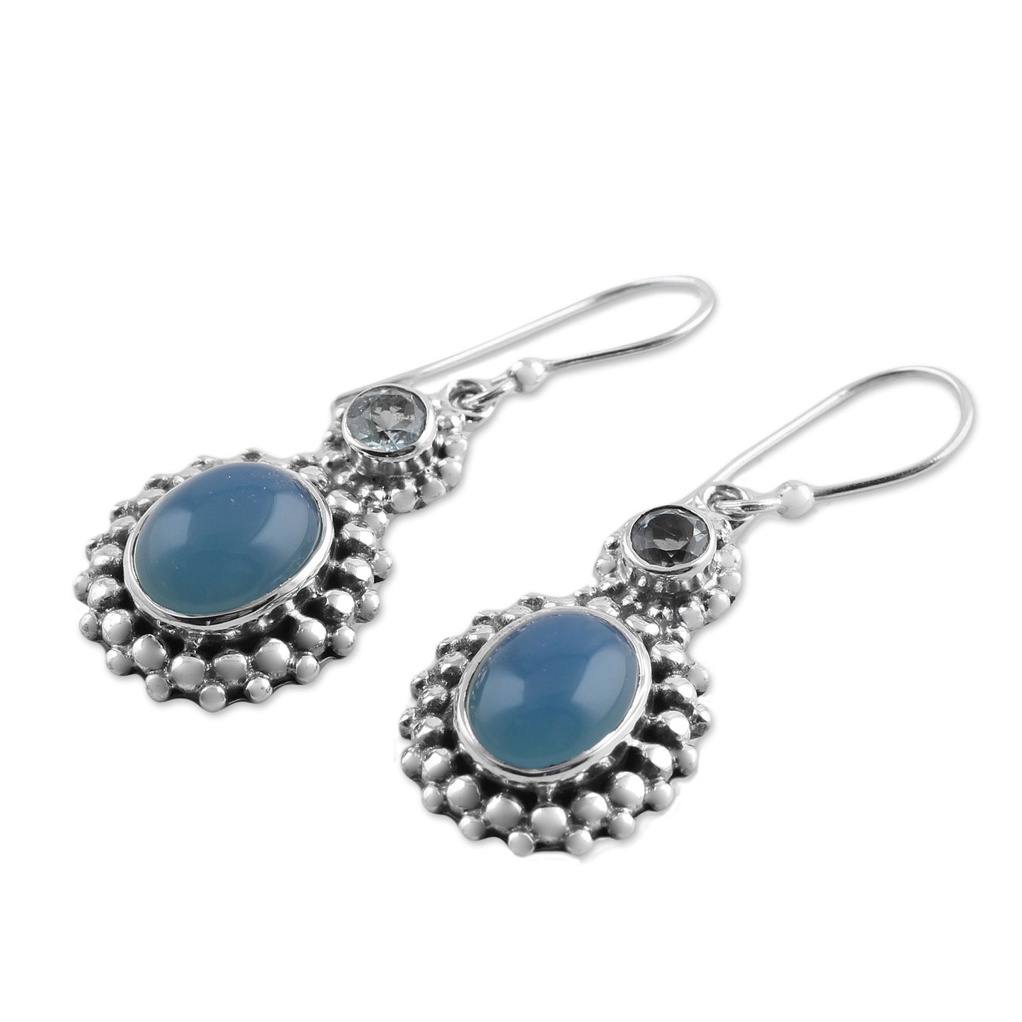 Ocean Dots Chalcedony Topaz & Silver Earrings