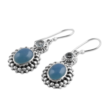 Ocean Dots Chalcedony Topaz & Silver Earrings