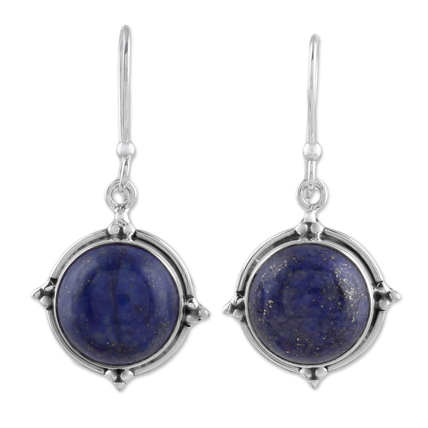 Alluring Speckles Lapis Lazuli and Sterling Silver Dangle Earrings from India