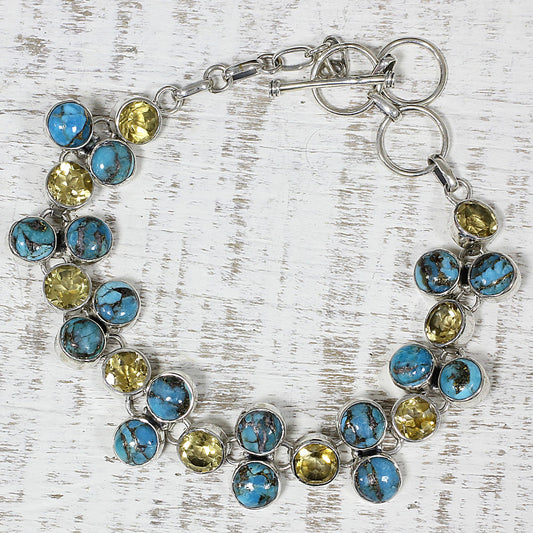 Golden Skies Citrine and Composite Turquoise Link Bracelet from India