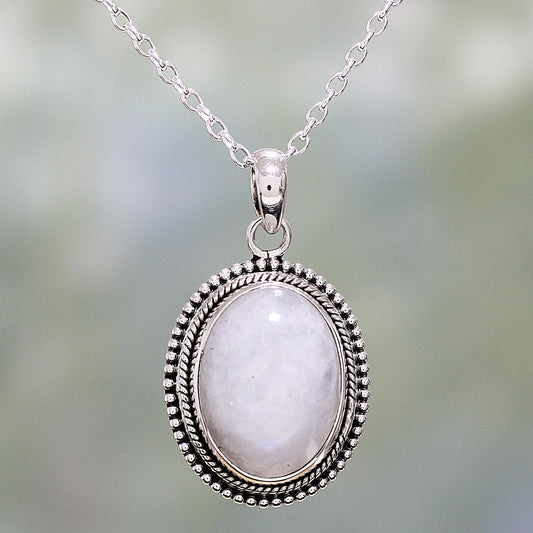 Misty Ropes Rainbow Moonstone and Sterling Silver Necklace from India