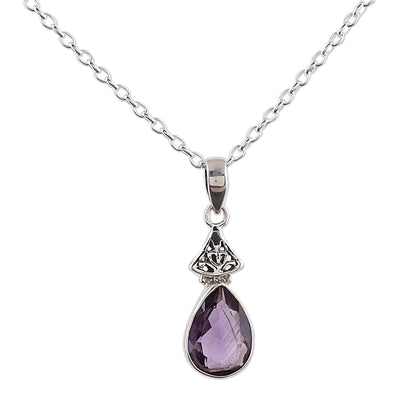 Lavender Drop Faceted Amethyst and Sterling Silver Necklace from India