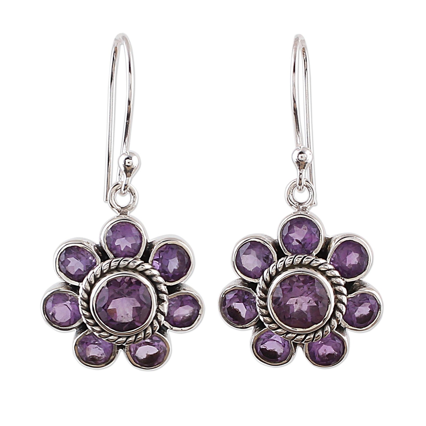 Morning Glitter in Purple Amethyst and Sterling Silver Dangle Earrings from India