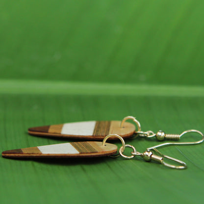 Woodland Leaves Striped Wood Dangle Earrings from Brazil