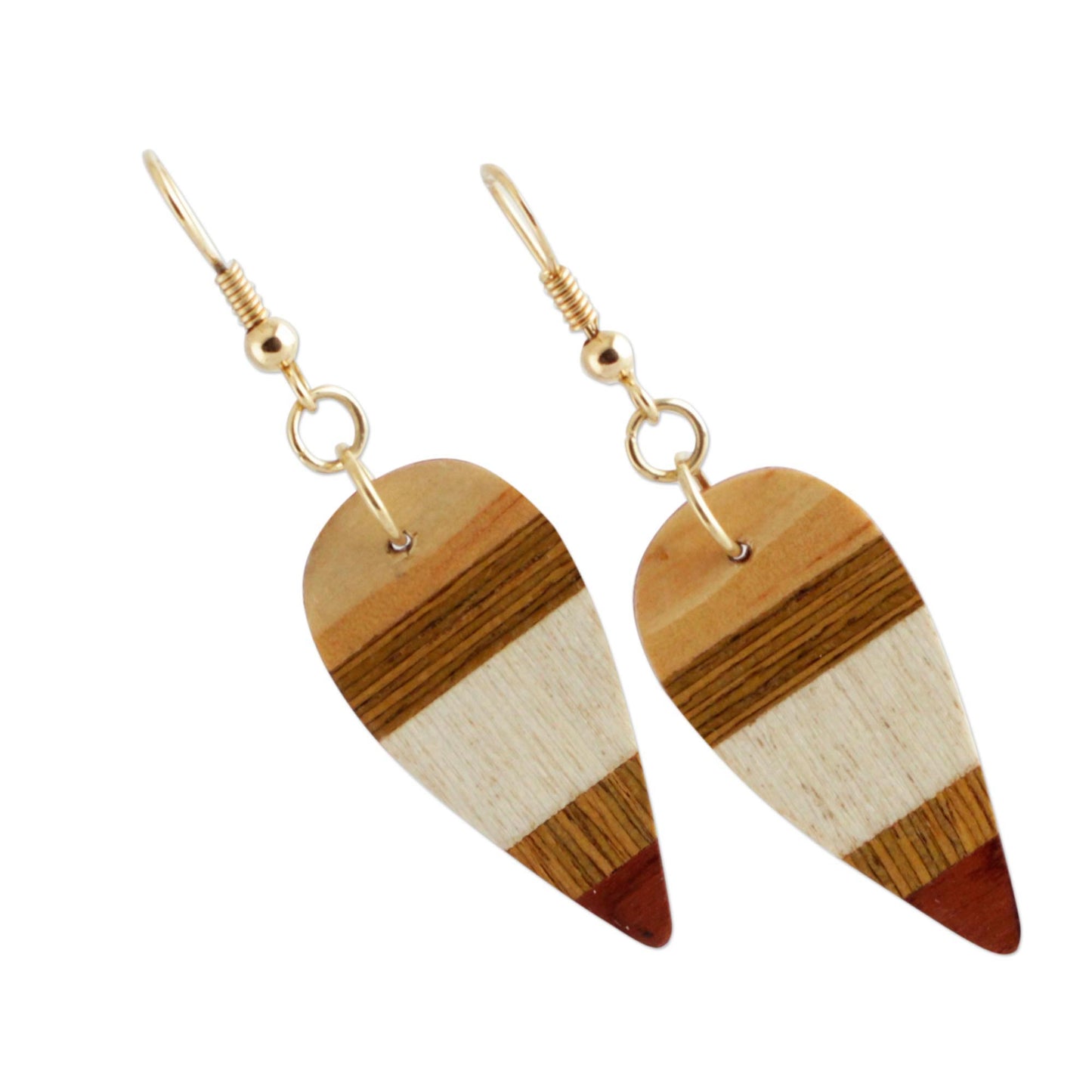 Woodland Leaves Striped Wood Dangle Earrings from Brazil