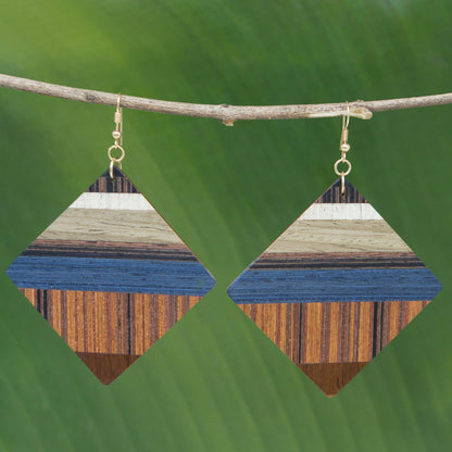 Woodland Diamonds Wood Square Shaped Dangle Earrings from Brazil