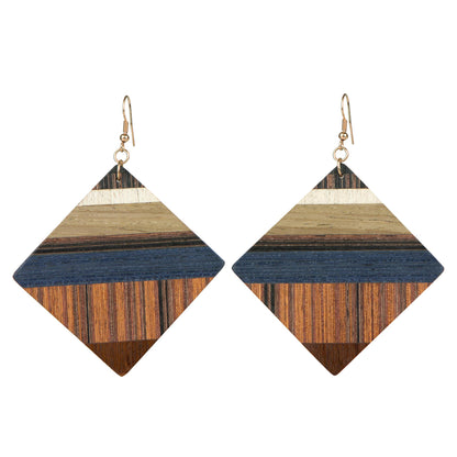 Woodland Diamonds Wood Square Shaped Dangle Earrings from Brazil