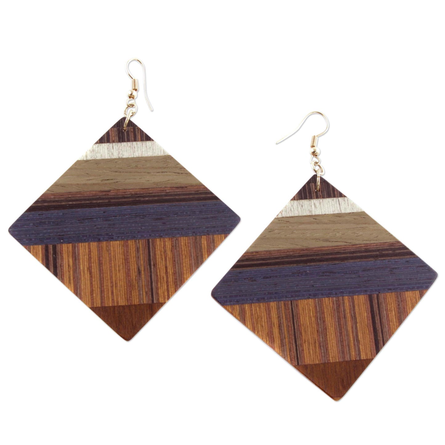 Woodland Diamonds Wood Square Shaped Dangle Earrings from Brazil