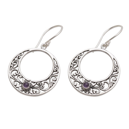 Crescent Spirals Amethyst and 925 Sterling Silver Dangle Earrings from Bali