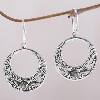 Crescent Spirals Peridot and 925 Sterling Silver Dangle Earrings from Bali