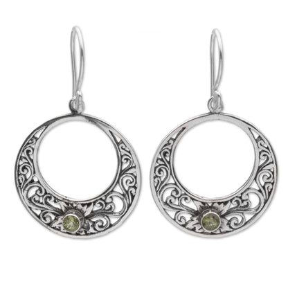 Crescent Spirals Peridot and 925 Sterling Silver Dangle Earrings from Bali