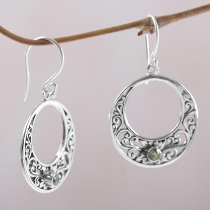 Crescent Spirals Peridot and 925 Sterling Silver Dangle Earrings from Bali