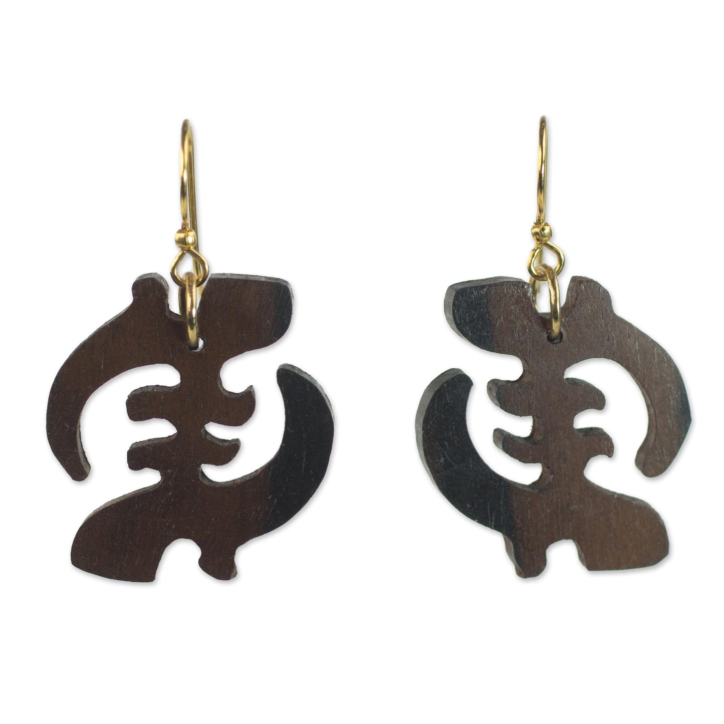 Elegant Gye Nyame Ebony Wood Adinkra Symbol Dangle Earrings from Ghana