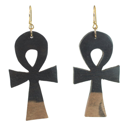 Life Ankhs Ebony Wood Ankh Cross Dangle Earrings from Ghana