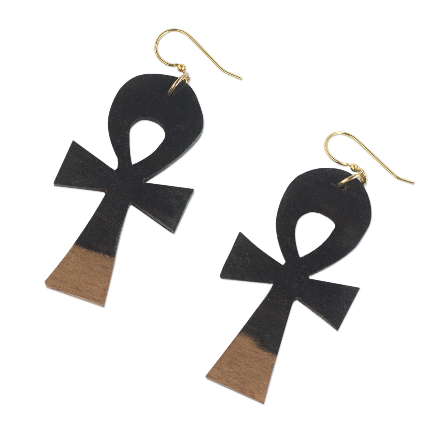 Life Ankhs Ebony Wood Ankh Cross Dangle Earrings from Ghana