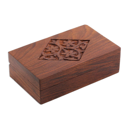 Spring Blossoms Hand Carved Decorative Mango Wood Box from India