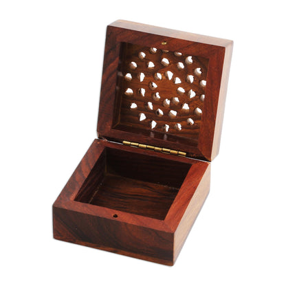 Glorious Flower Hand Carved Decorative Mango Wood Box from India