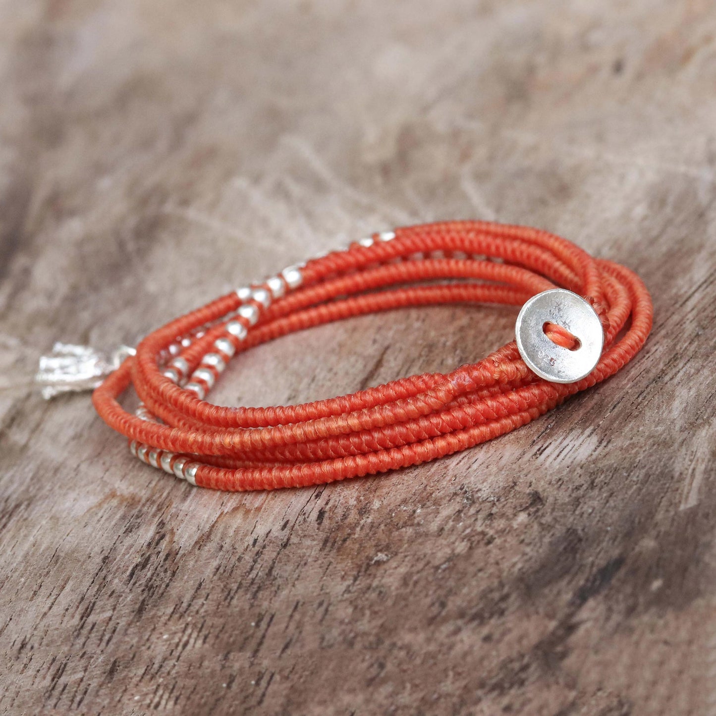 Amazing Elephant in Orange Karen Silver Elephant Wrap Bracelet in Orange from Thailand