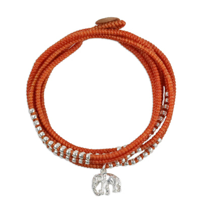 Amazing Elephant in Orange Karen Silver Elephant Wrap Bracelet in Orange from Thailand