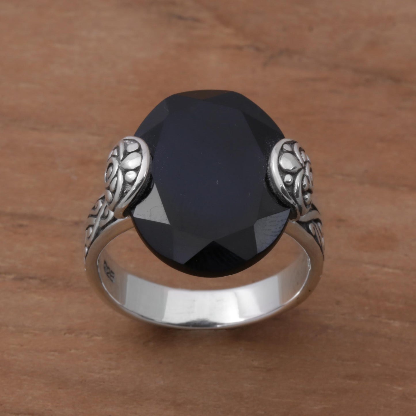 Mysterious Oval Oval Onyx and Sterling Silver Cocktail Ring from Bali