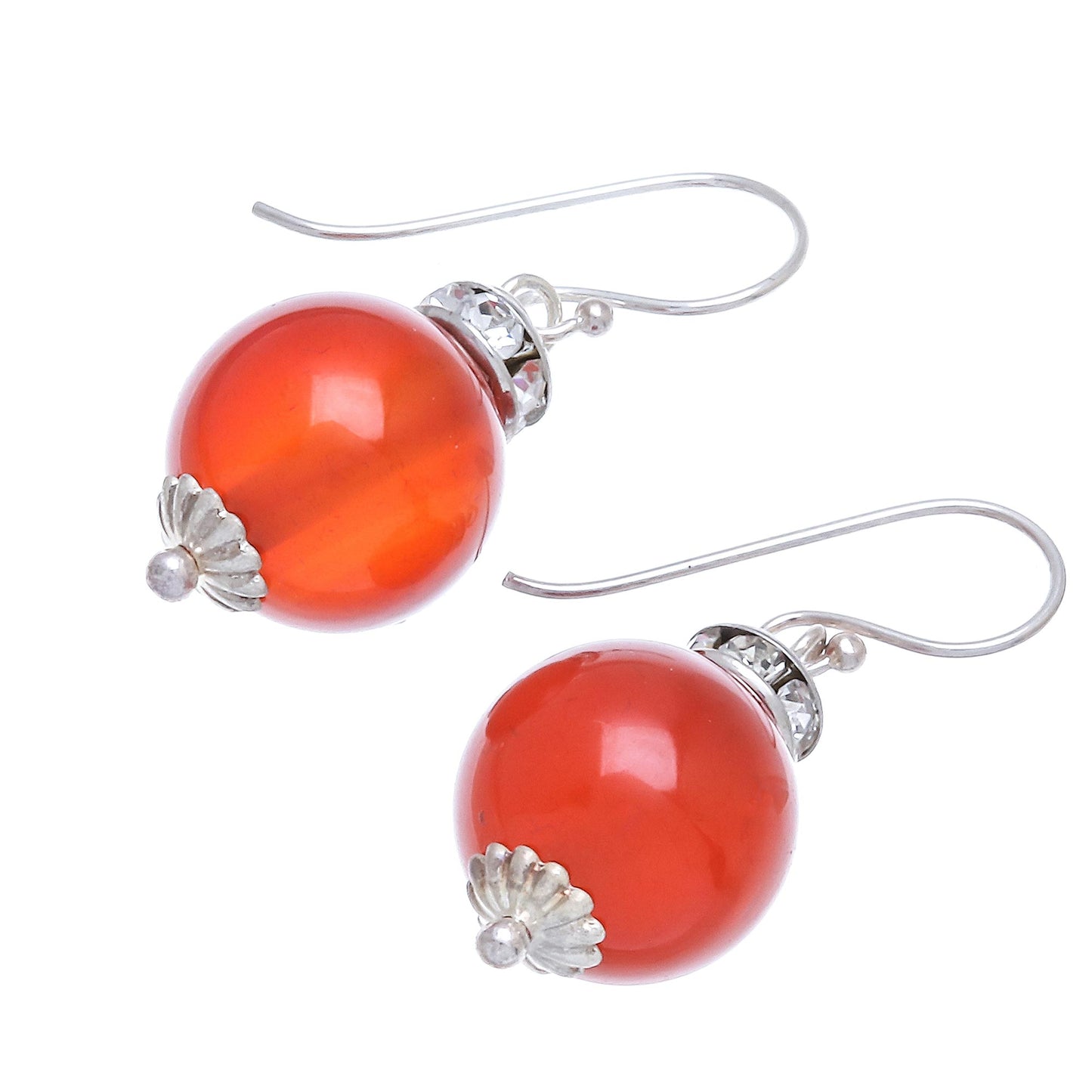 Perfect Orbs Carnelian and Sterling Silver Dangle Earrings from Thailand