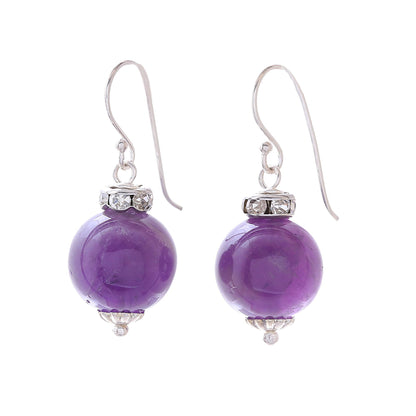 Perfect Orbs Amethyst and 925 Silver Dangle Earrings from Thailand