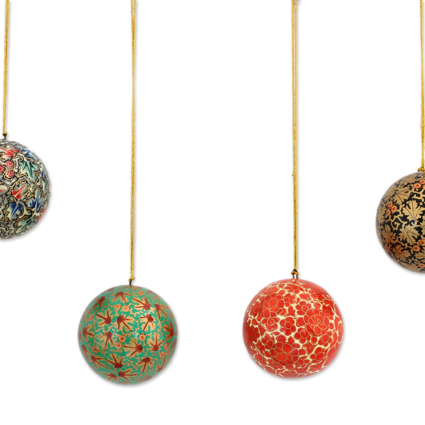 Alluring Baubles Set of Four Round Colorful Papier Mache Ornaments from India