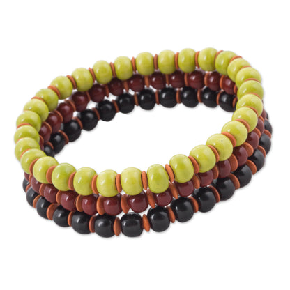 Autumn Spirit Three Ceramic Bracelets in Chartreuse Russet and Black