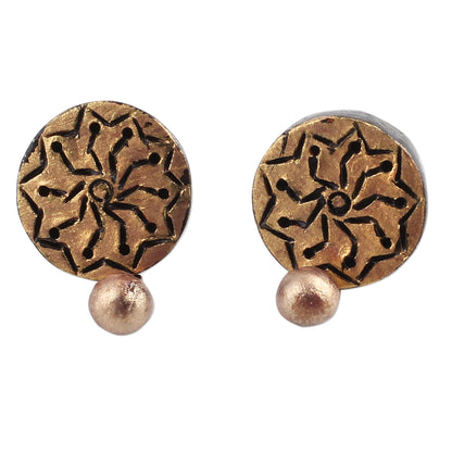 Golden Floral Gold Tone Floral Ceramic Dangle Earrings by Indian Artisans