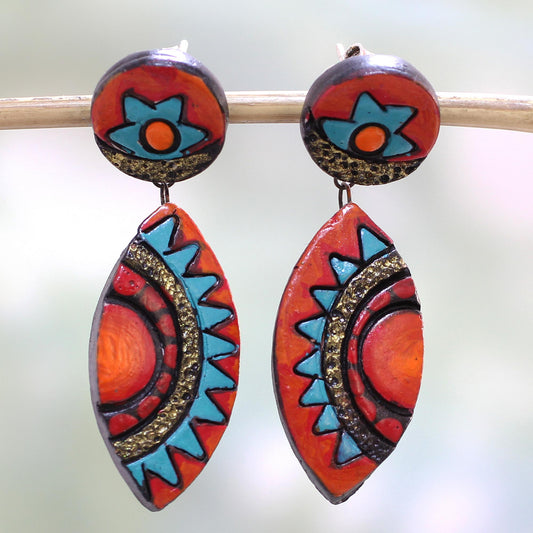 Ancient Inspiration Colorful Ceramic Dangle Earrings by Indian Artisans