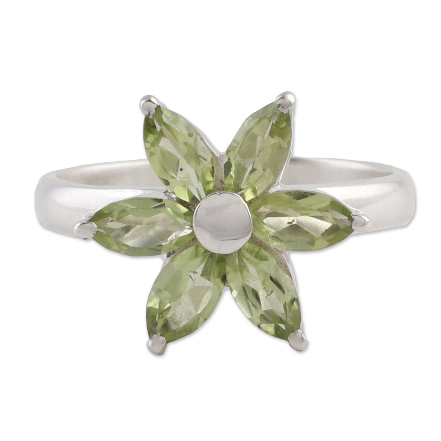 Sparkling Daisy Peridot and Sterling Silver Floral Ring from India