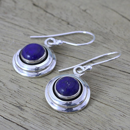 Midnight Discs Contemporary Lapis Lazuli and Sterling Silver Earrings