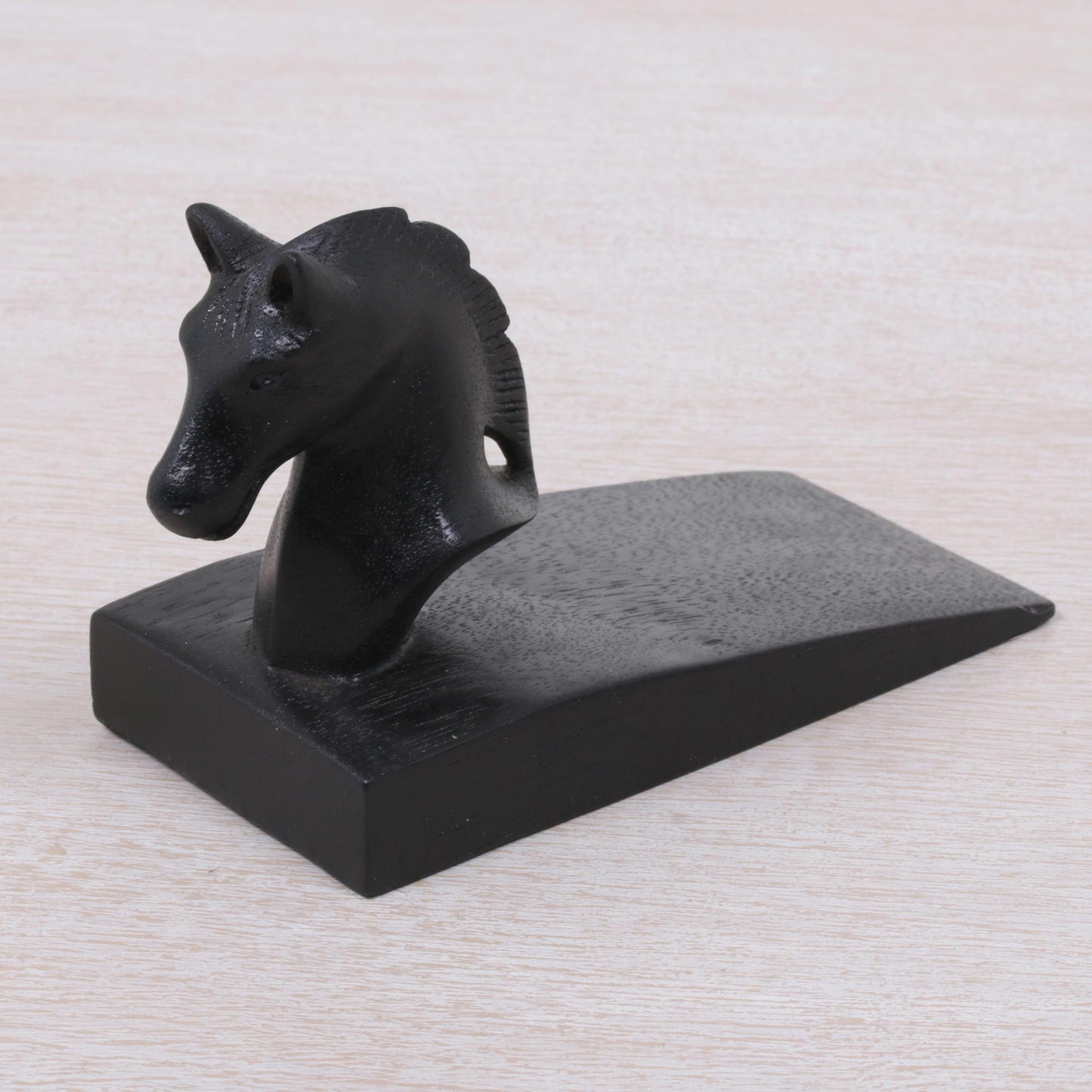 Handy Horse in Black Hand Carved Suar Wood Horse Door Stopper in Black from Bali