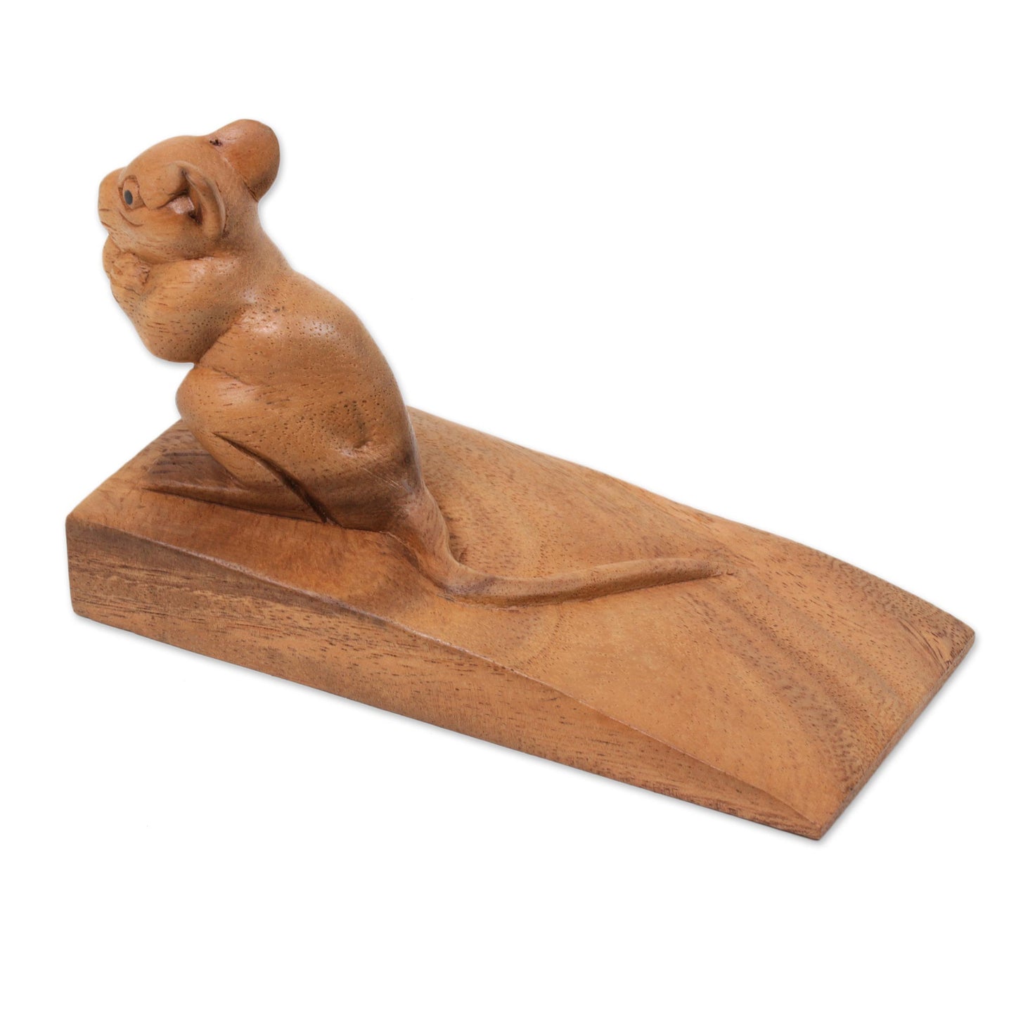 Charming Mouse in Brown Wood Door Stopper