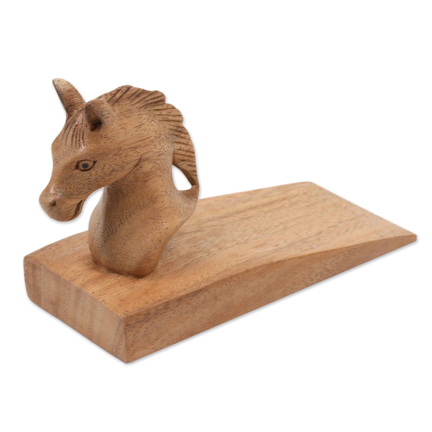 Handy Horse in Brown Hand Carved Suar Wood Horse Door Stopper in Brown from Bali