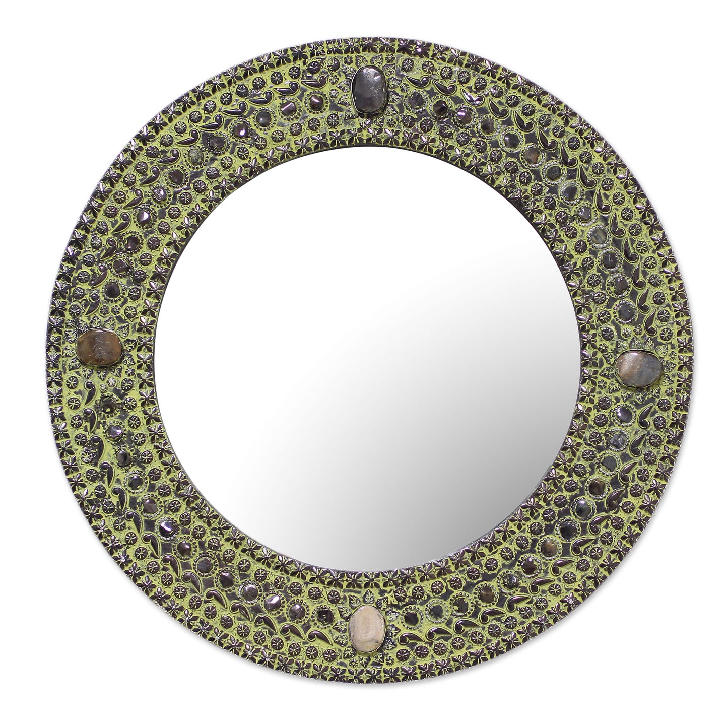 Antique Magnificence Handcrafted Round Antiqued Aluminum Mirror from India