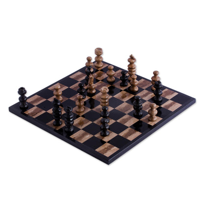 Worthy Match Marble Chess Set in Beige and Black from Mexico