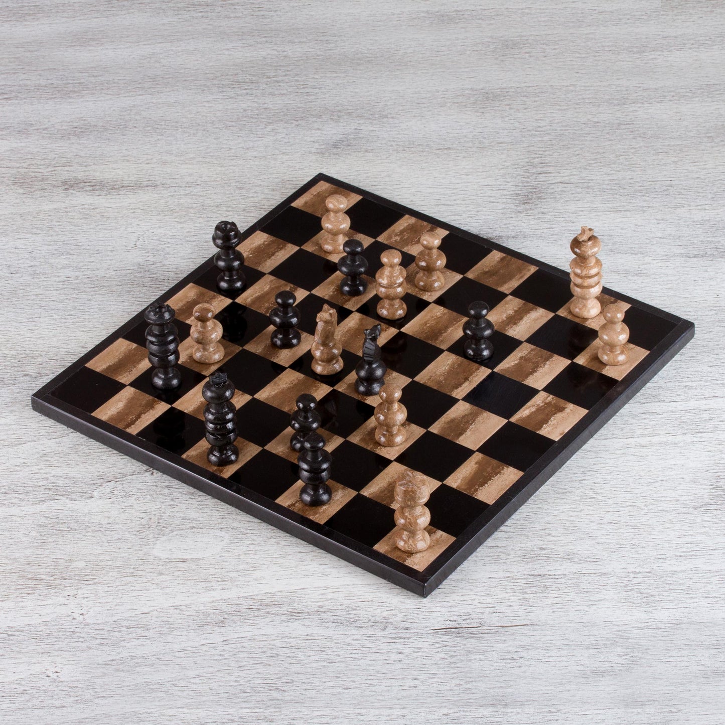 Worthy Match Marble Chess Set in Beige and Black from Mexico