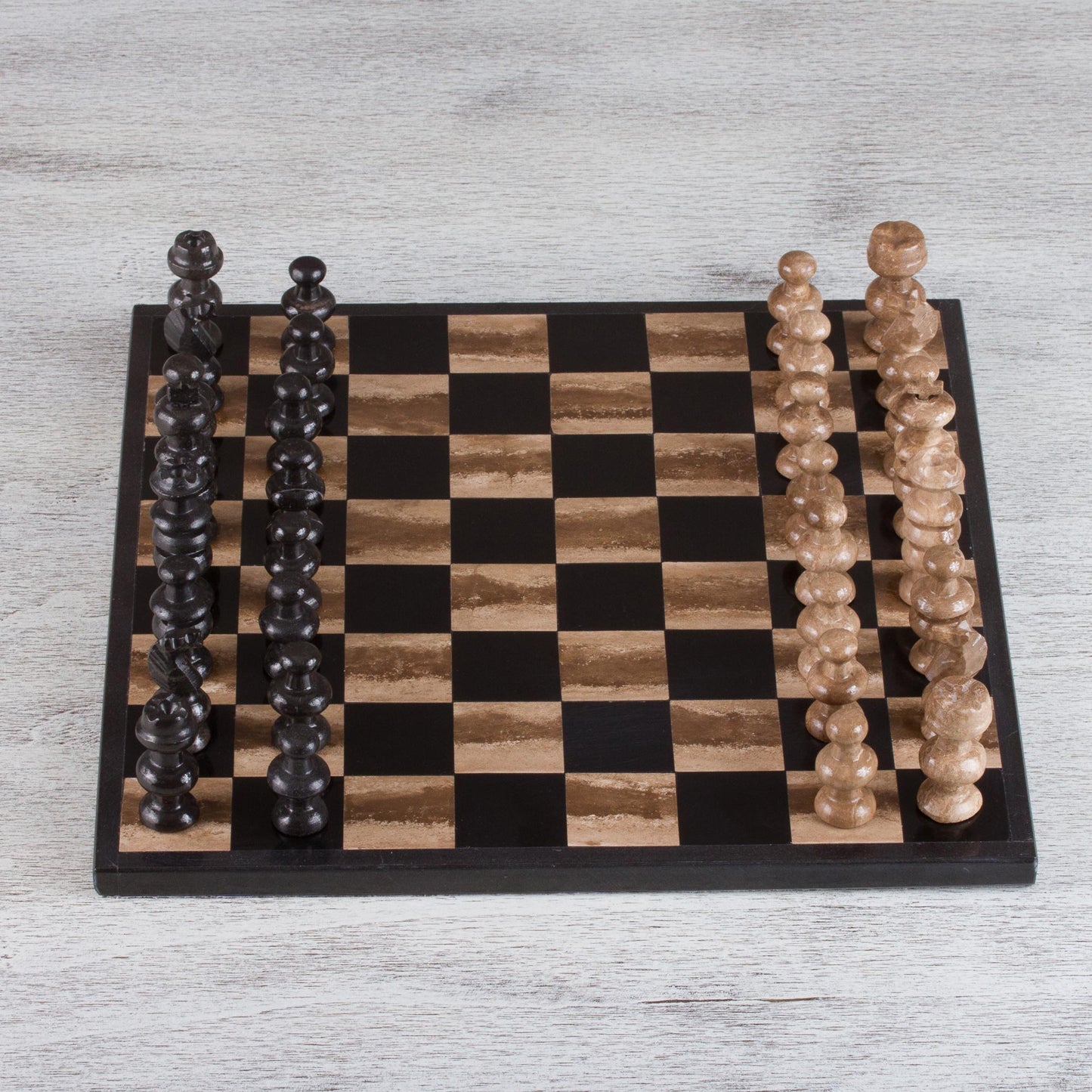 Worthy Match Marble Chess Set in Beige and Black from Mexico