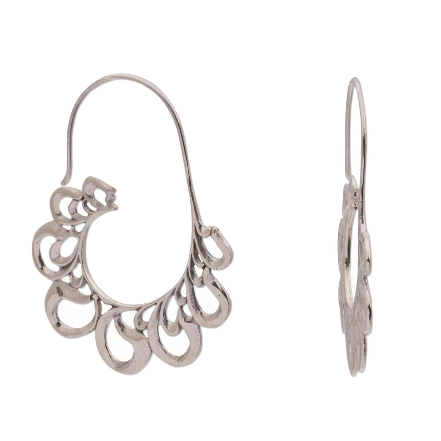 Paisley Majesty Silver Half Hoop Earrings