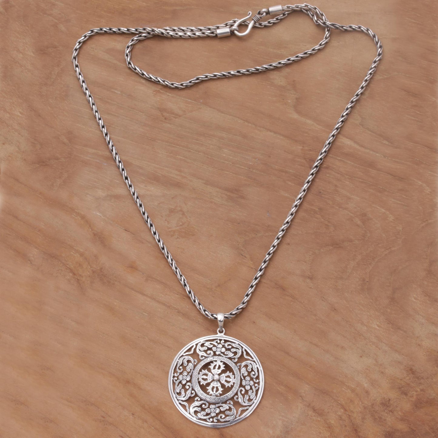 Fire Shield Handmade Sterling Silver Pendant Necklace from Indonesia
