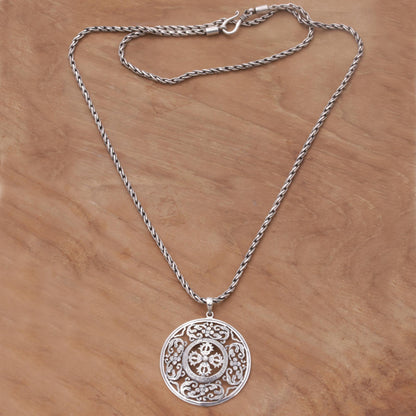 Fire Shield Handmade Sterling Silver Pendant Necklace from Indonesia