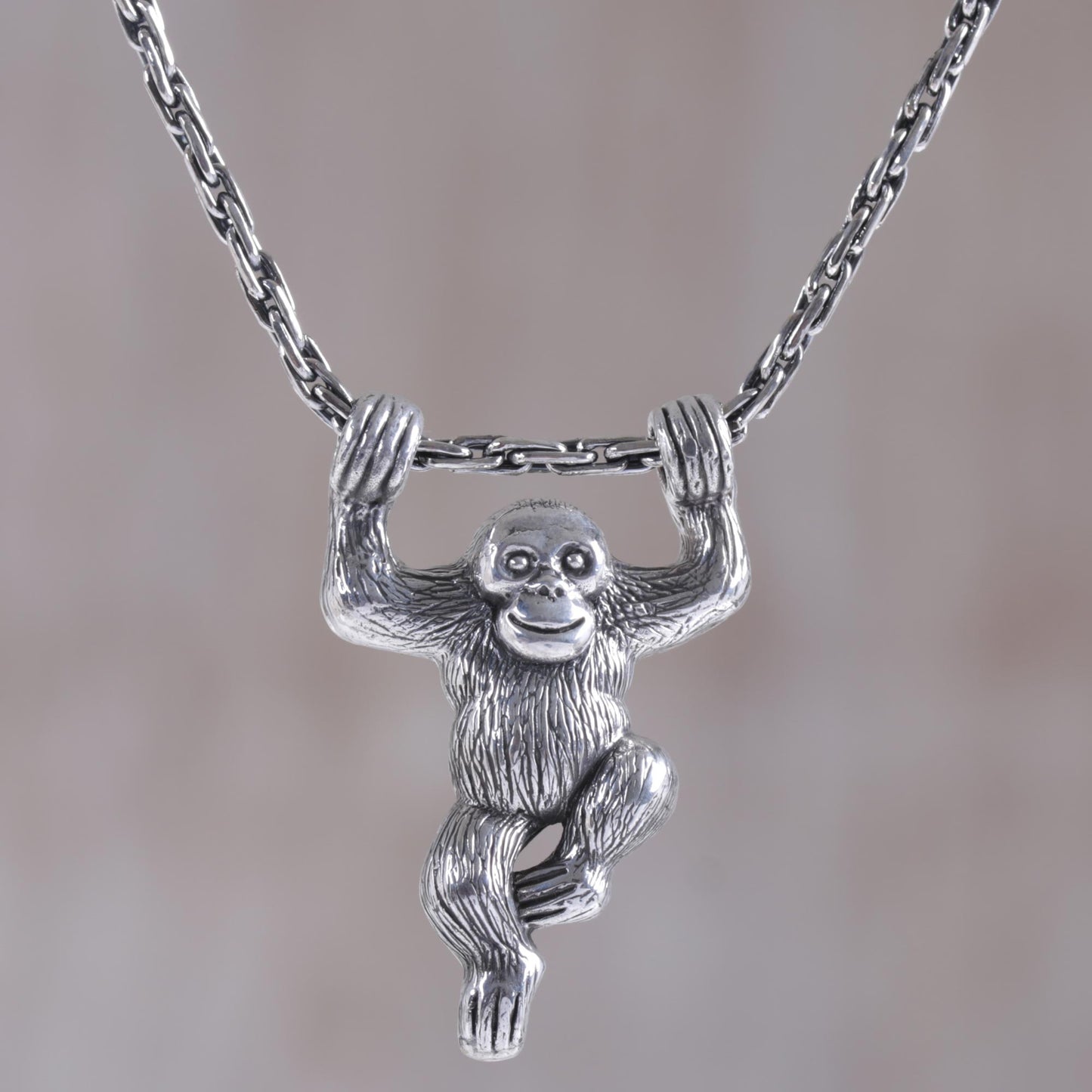 Monkey Charm Silver Pendant Necklace