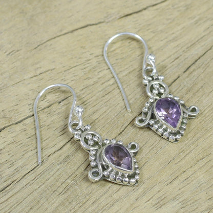 Dotted Delight Amethyst and Sterling Silver Teardrop Earrings from India