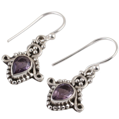 Dotted Delight Amethyst and Sterling Silver Teardrop Earrings from India