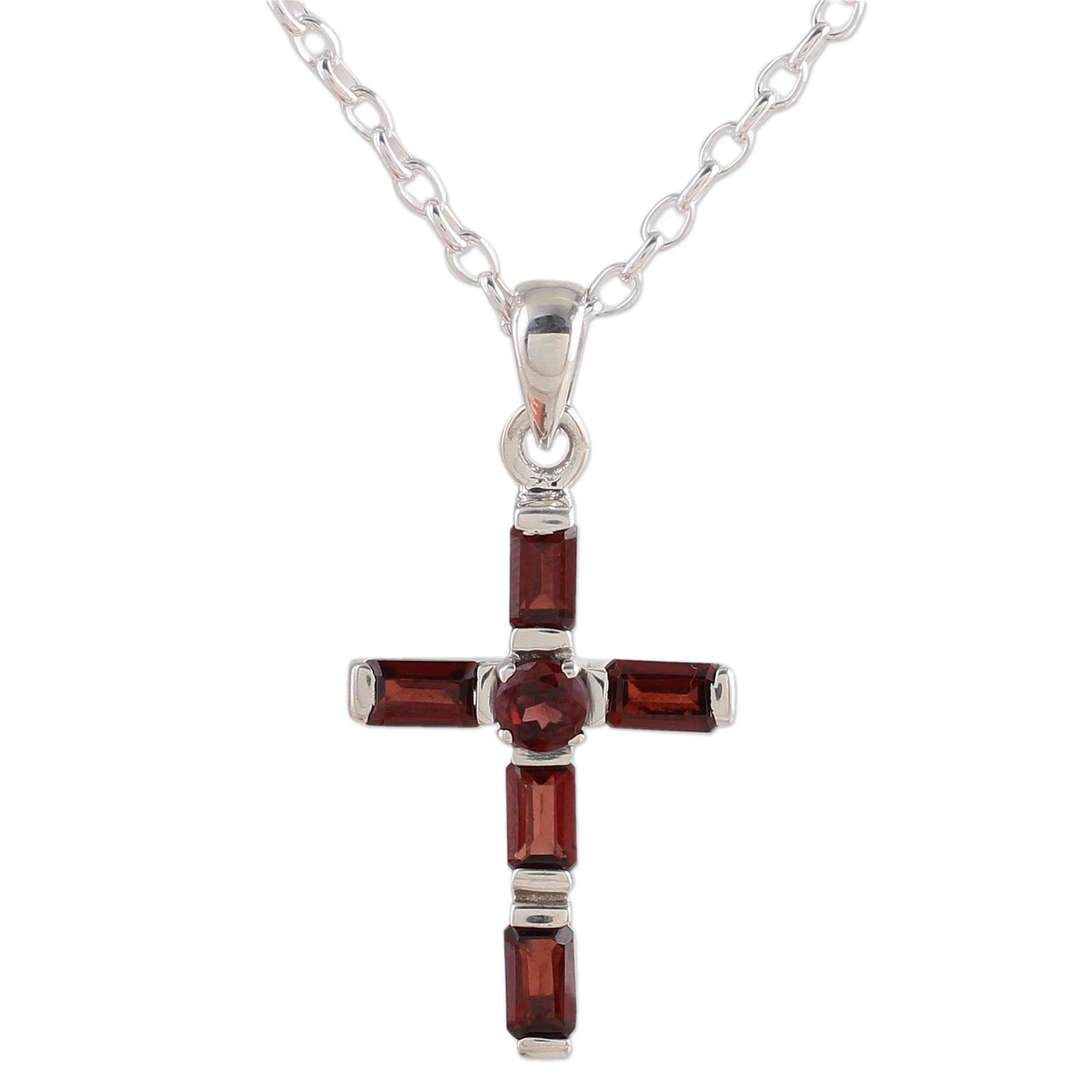 Deep Crimson Cross Garnet & Silver Necklace