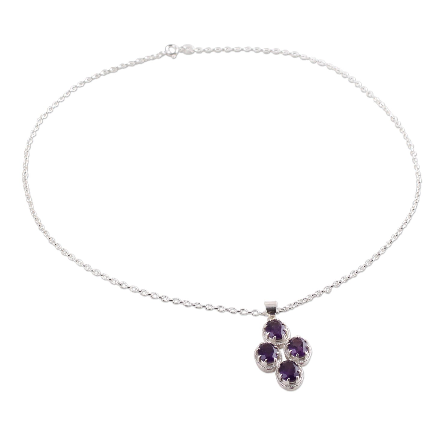 Morning Lilac Amethyst and Sterling Silver Pendant Necklace from India